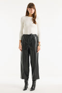 Fleece-Lined Faux Leather Trousers - Black