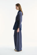 Wide Collar Trimmed Wide-Leg Trouser Set