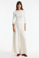 Straight-Cut Knit Trousers with Piping and Belt