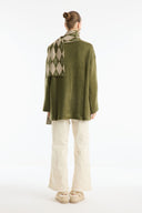 Argyle Pattern Shawl Detail Knit Sweater