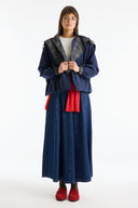 Plaid Shawl Detail Epaulette Stand-Up Collar Jacket - Navy Blue