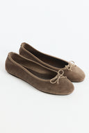 Bow Detail Genuine Suede Leather Ballerinas