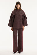 Shawl Collar Metallic Knit Set with Trousers