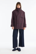 Stand-up Collar Plaid Patterned Trench Coat - Red