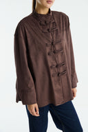 Suede Shirt with Front Button Placket