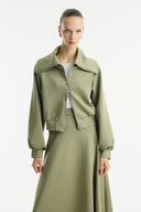Wide Collar Zippered Scuba Skirt Set