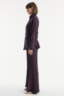 Belted Detail Stand-Up Collar Relaxed Trouser Set