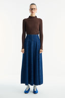 Stitched Detail Flared Denim Skirt