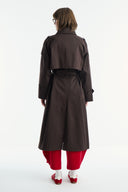 Long Trench Coat with Epaulet and Belt Detail