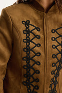 Suede-Look Jacket with Detailed Piping Trim