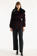 Collar Fur Detailed Suede Jacket - Burgundy