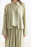 Cuffed Embroidered Detail Linen Skirt Set