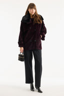 Collar Fur Detailed Suede Jacket - Burgundy