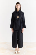 Organic Linen Shirt with Sleeve Cuff Detail