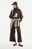 Stand-Up Collar Belted Set with Comfortable Trousers