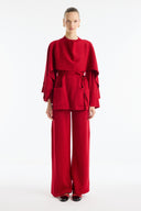 Scarf-Detailed Knitted Trousers Set