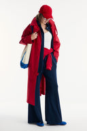 Long Trench Coat with Epaulet and Belt Detail