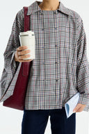 Double-Breasted Plaid Poncho