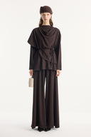 Shawl Collar Belted Ribbed Trouser Set