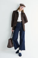 Velvet-Look Front Pleat Diagonal Jacket