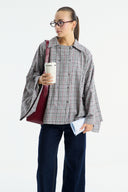 Double-Breasted Plaid Poncho