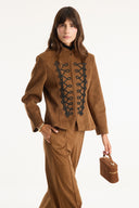 Suede-Look Jacket with Piping Detail