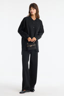 Buttoned High Neck Knitted Trousers Set