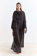 Shoulder Pleat Detail Yoryo Chiffon Pants Set