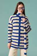 Scarf-Detail Striped Knitted Cardigan