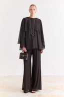 Cross-Cape Detail Yoryo Chiffon Pants Set