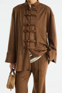Suede Shirt with Front Button Placket