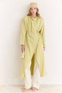 Draped Abaya Dress with Padded Shoulders and Wrap Closure
