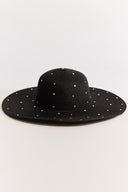 Wide-Brimmed Straw Hat with Stone Detail