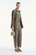 Velvet-Look Front Pleat Diagonal Jacket