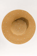 Wide-Brimmed Straw Hat with Stone Detail