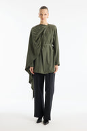 Belted Jacket with Shoulder Shawl Detail - Khaki