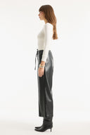 Fleece-Lined Faux Leather Trousers - Black