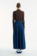 Stitched Detail Flared Denim Skirt