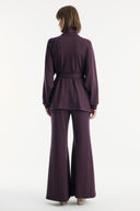 Belted Detail Stand-Up Collar Relaxed Trouser Set