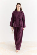 Button-Detail Linen Trouser Set