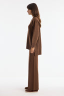 Buttoned High Neck Knitted Trousers Set