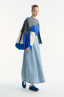 Stitched Detail Flared Denim Skirt