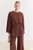 Cross-Cape Detail Yoryo Chiffon Pants Set