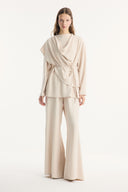 Shawl Collar Belted Ribbed Trouser Set