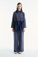 Wide Collar Trimmed Wide-Leg Trouser Set