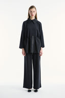Wide-Collar Trimmed Wide-Leg Trouser Set