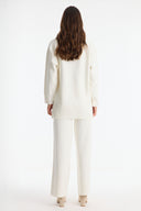 Buttoned High Neck Knitted Trousers Set