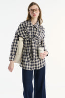 Removable Shawl Detail Cotton Plaid Shirt