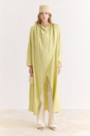 Draped Abaya Dress with Padded Shoulders and Wrap Closure