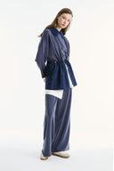 Wide Collar Trimmed Wide-Leg Trouser Set